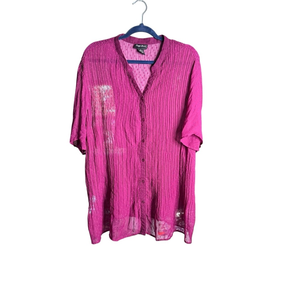 🔴5 for $40 SALE! Maggie Barnes Fuchsia  Sheer Button Up Polka Dot Blouse 2x